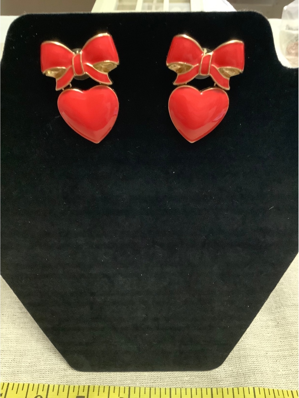 SUGARFIX by BaubleBar Red Enamel Bow Heart Drop Earrings Gold Tone